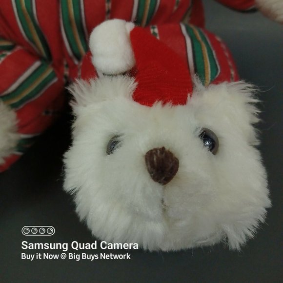 CUDDLE WIT 15" White Christmas Teddy Bear Plush in Mini-Bear Slippers & XMAS Hat - Picture 4 of 12